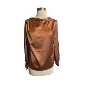 Reveriee Satin Top M Copper Blouse Long Sleeve Asymmetric Neck